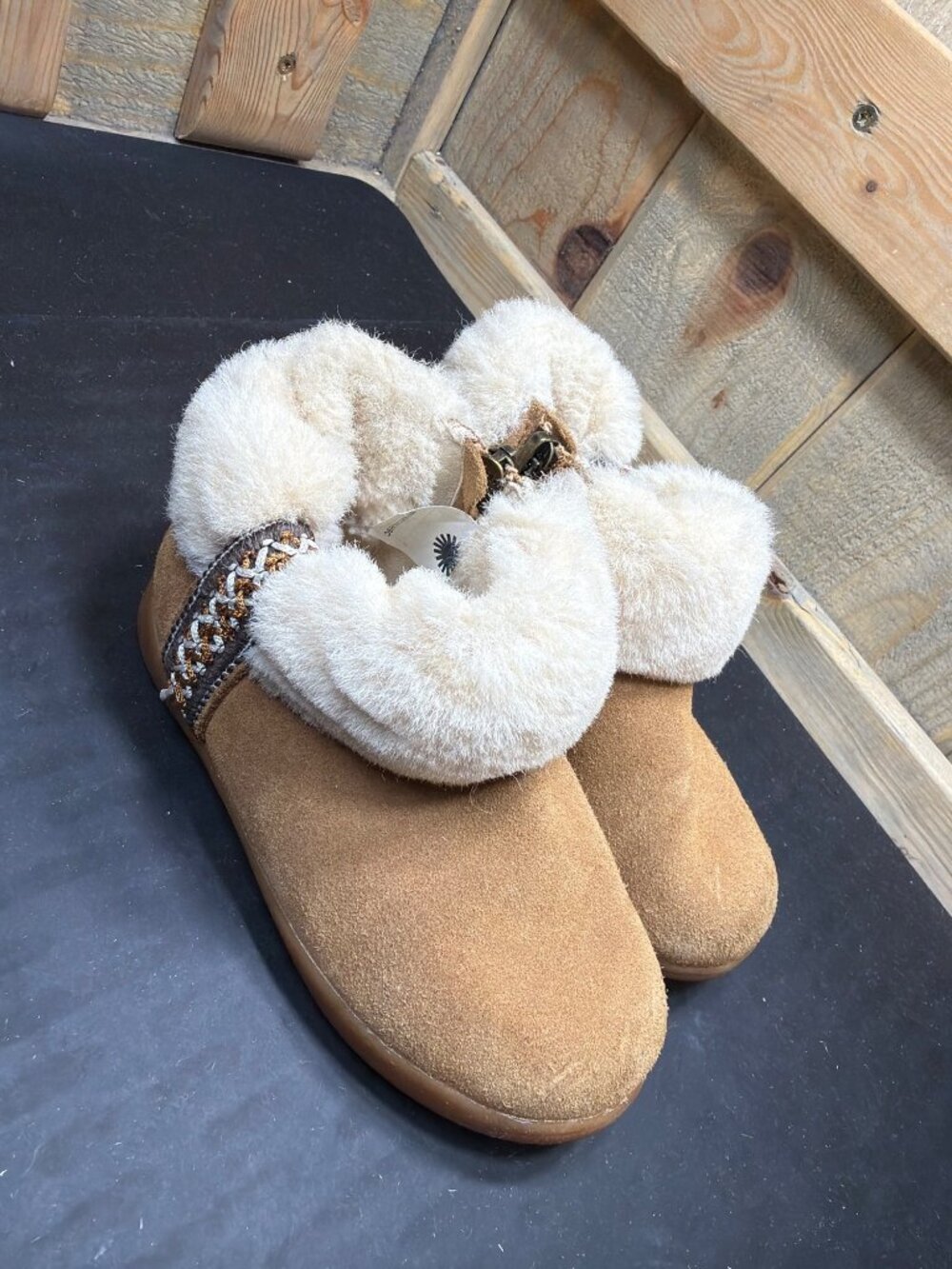 UGG Toddler Girls Size 9 Chestnut Brown Suede Fur Zip Ankle Boots Booties - Picture 2 of 10